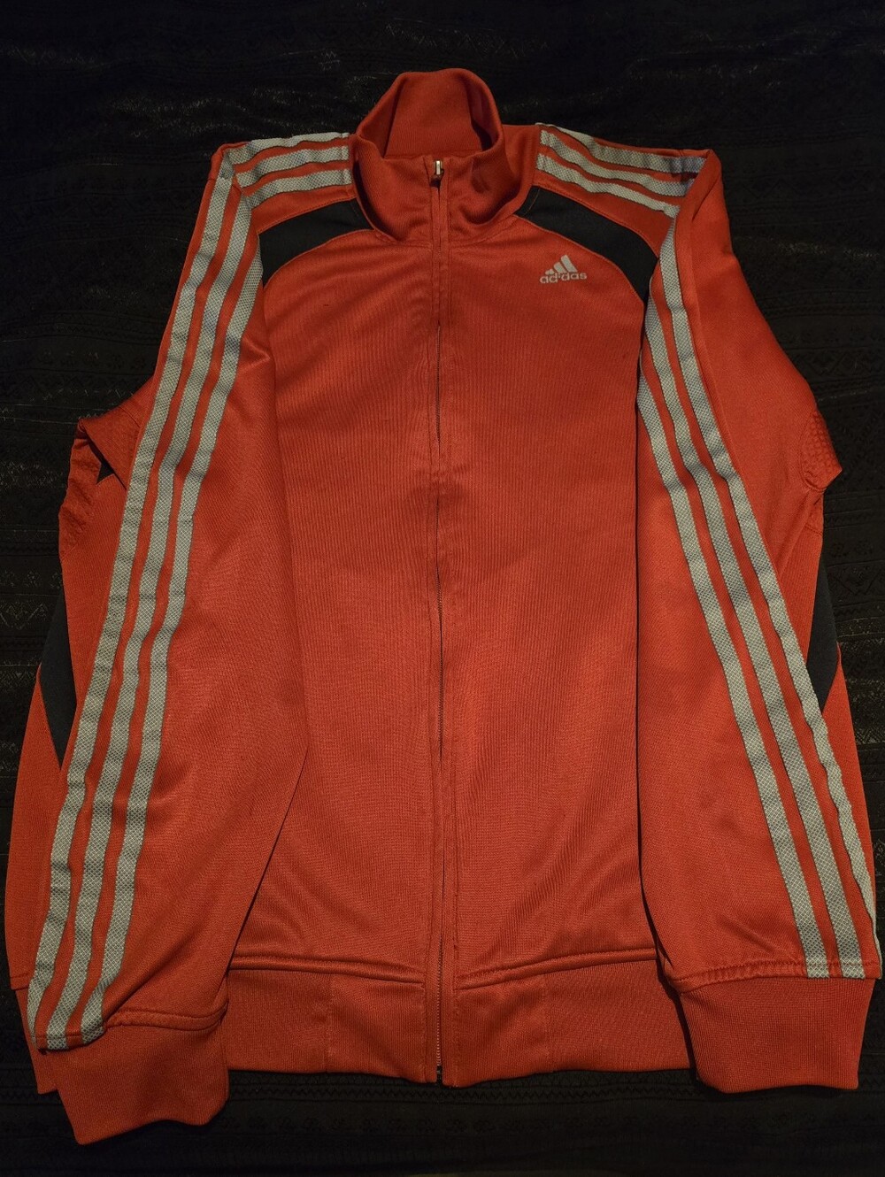 adidas Red Performance  Jacket with Contrasting Grey And BLACK Stripes